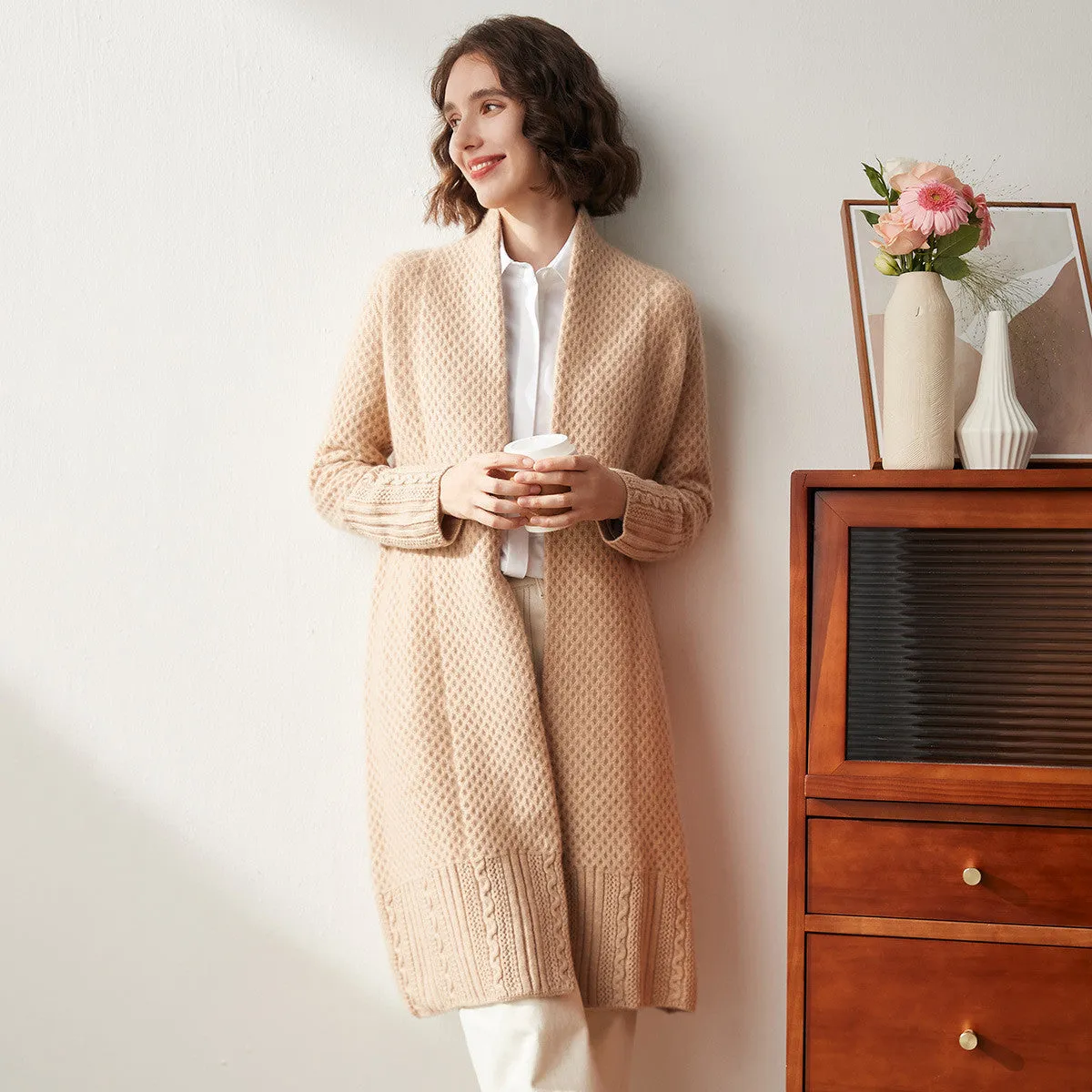 100% Cashmere Womens Knitted Cardigan Coat