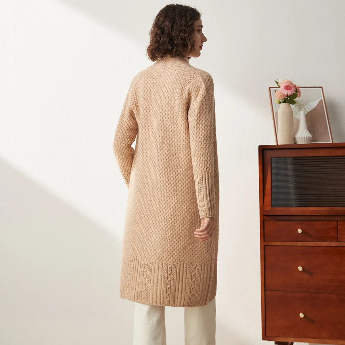 100% Cashmere Womens Knitted Cardigan Coat