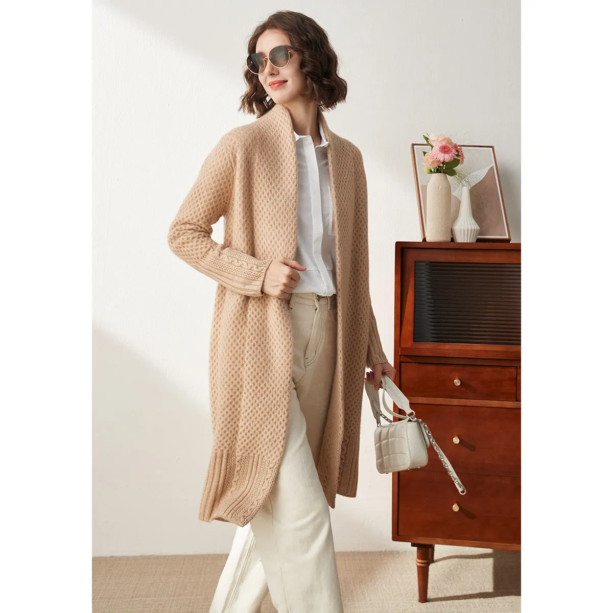 100% Cashmere Womens Knitted Cardigan Coat