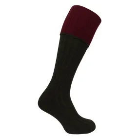 1901 Contrast Turnover Top Stockings - Dark Green/Burgundy by Hoggs of Fife