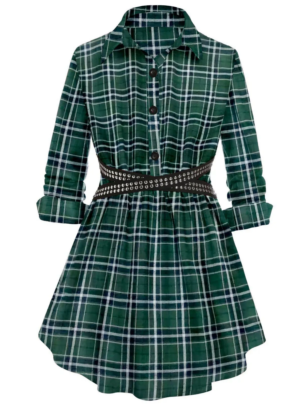 1930s Scottish Plaid Lapel Belt Blouse