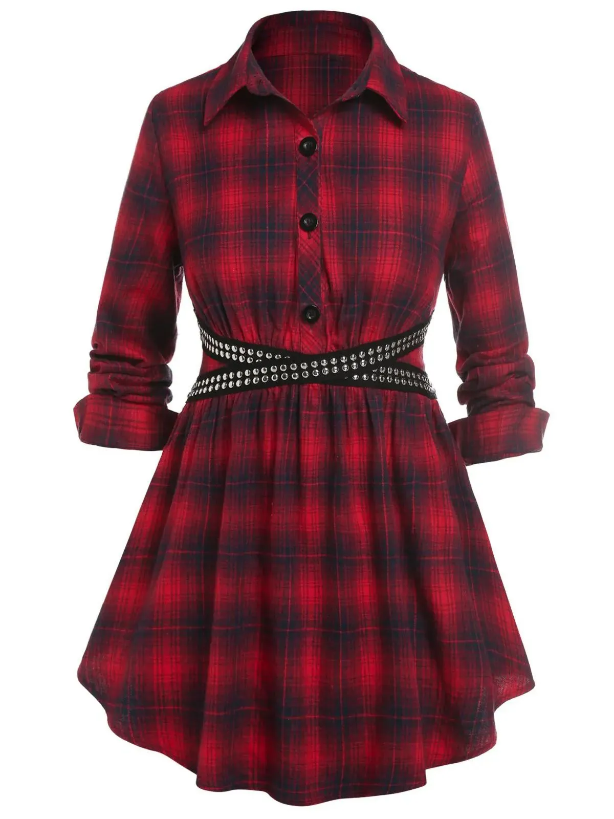 1930s Scottish Plaid Lapel Belt Blouse