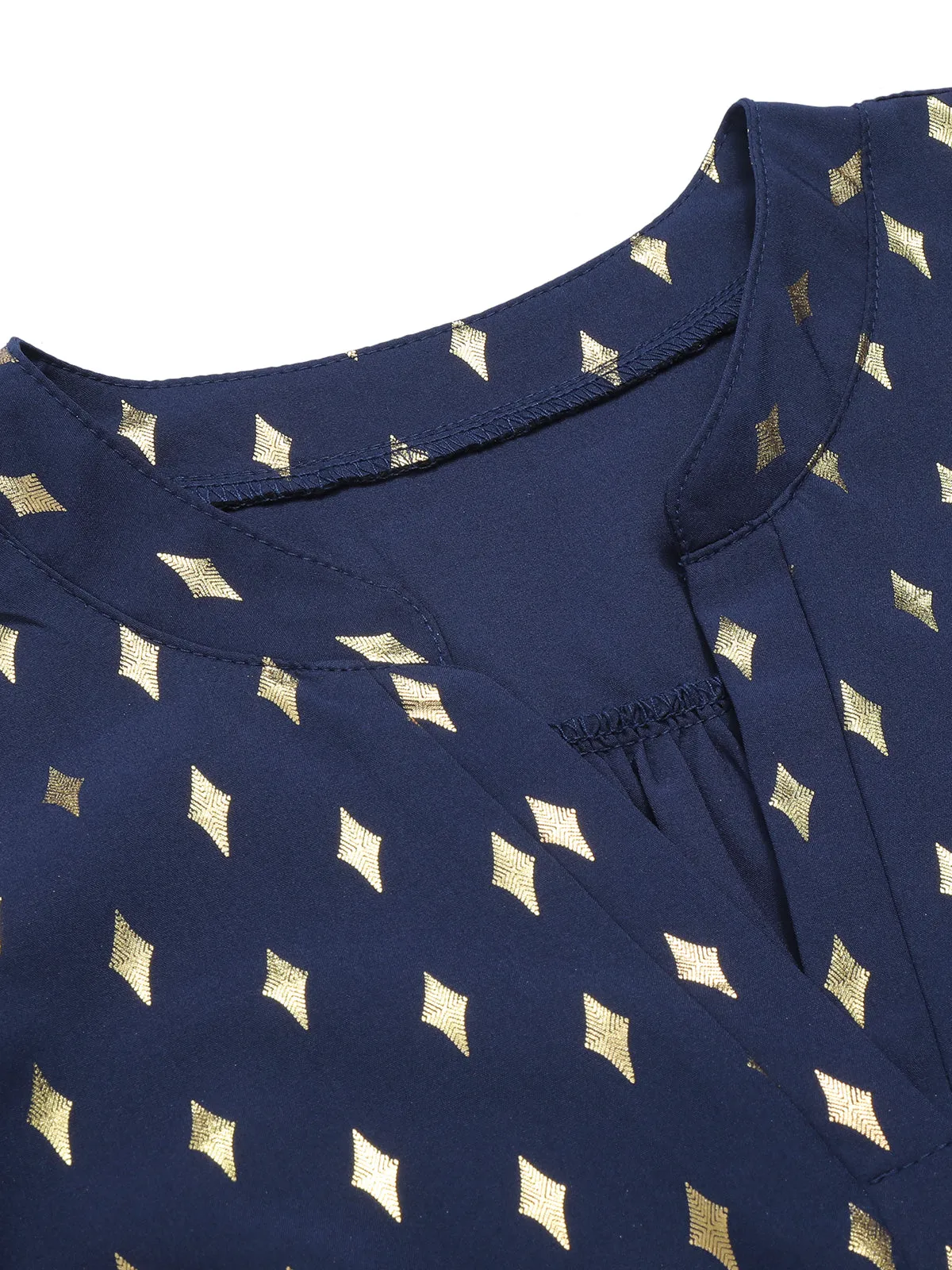 1940s Foil Stamping Stars V-Neck Blouse