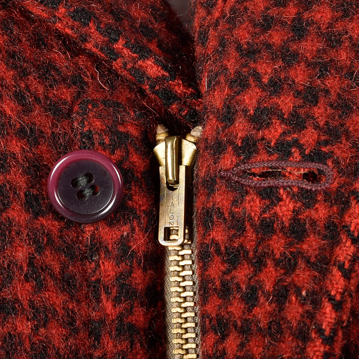 1950s Men's Red Plaid Belted Winter Workwear Coat