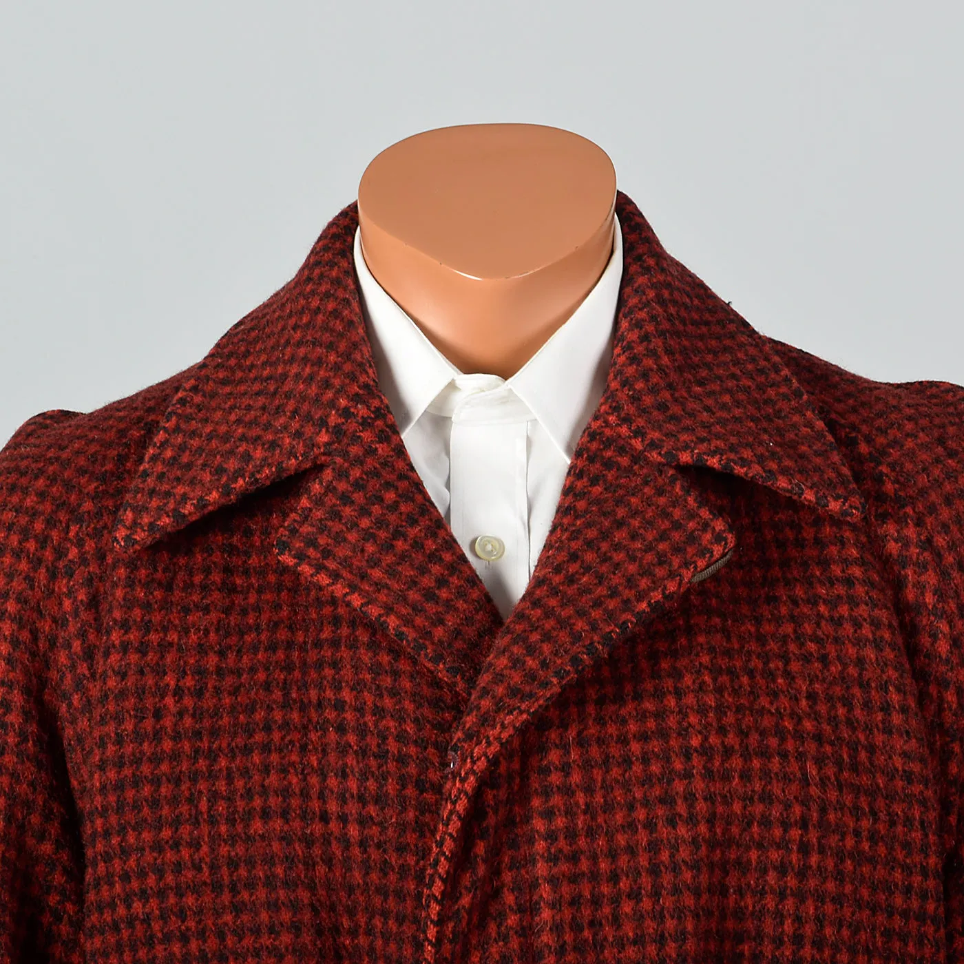 1950s Men's Red Plaid Belted Winter Workwear Coat