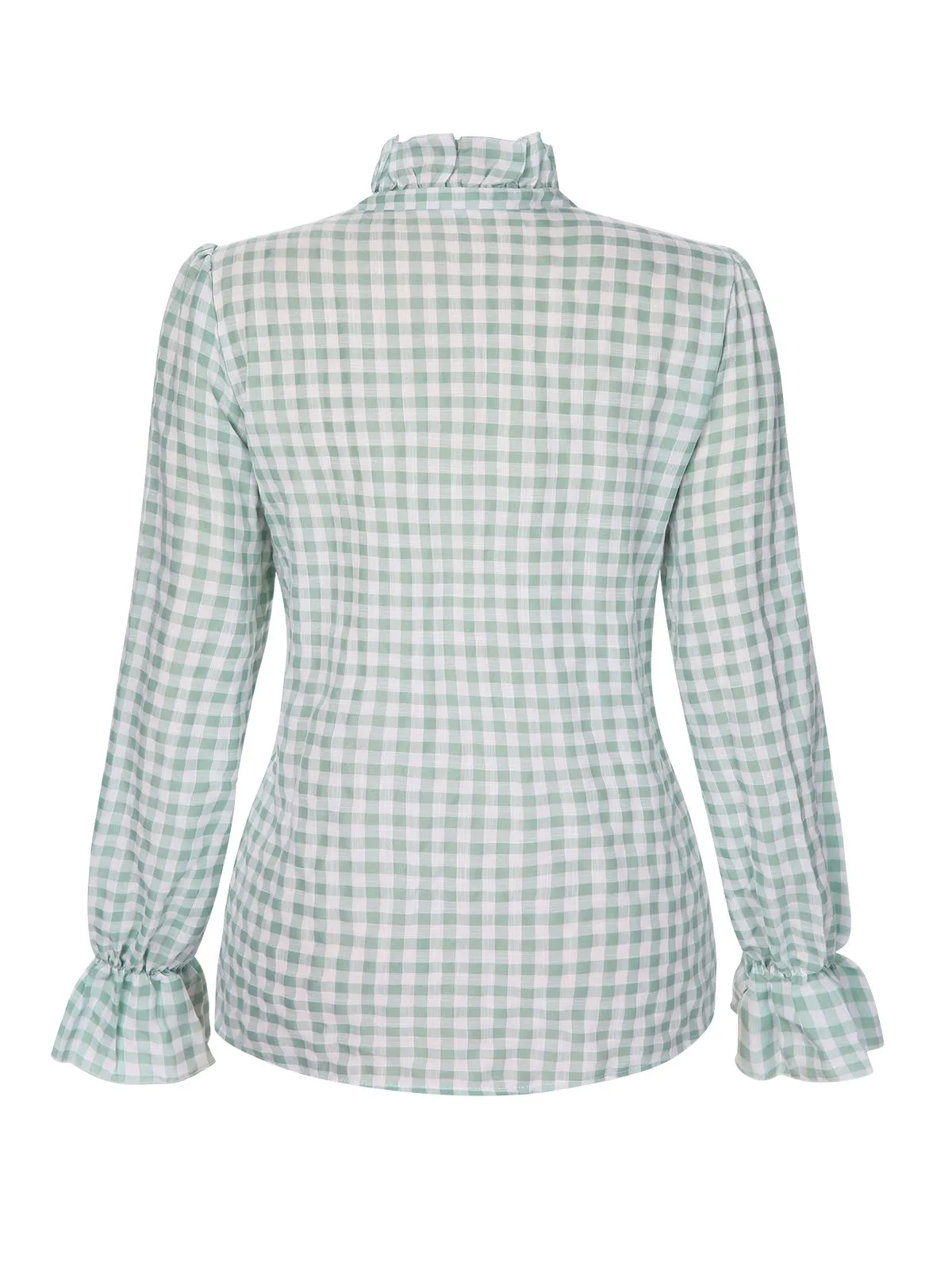 1960s Wrinkle Flare Cuff Gingham Plaid Blouse