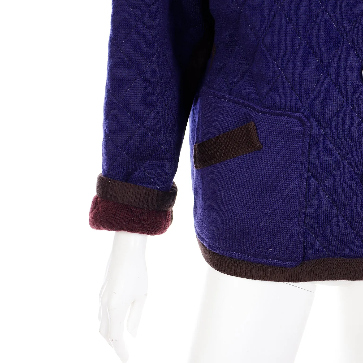 1980s Yves Saint Laurent Reversible Blue & Plum Purple Wool Quilted Jacket