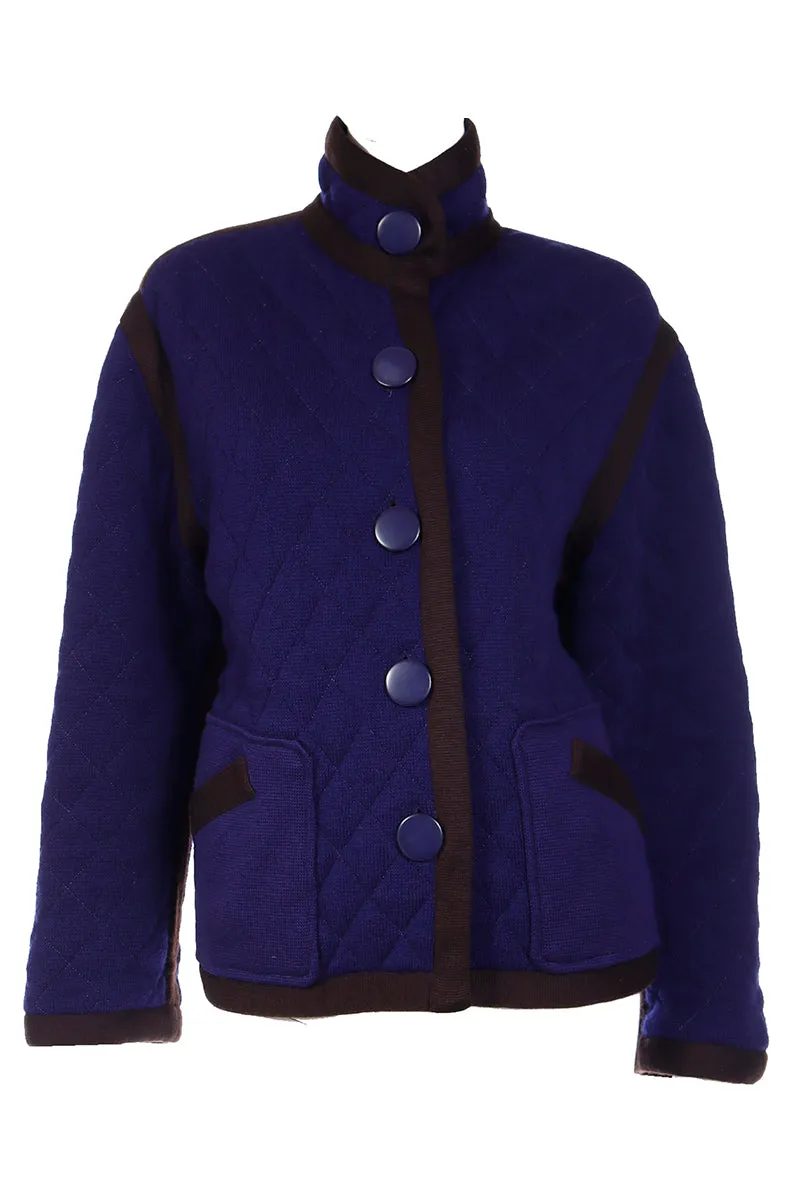 1980s Yves Saint Laurent Reversible Blue & Plum Purple Wool Quilted Jacket