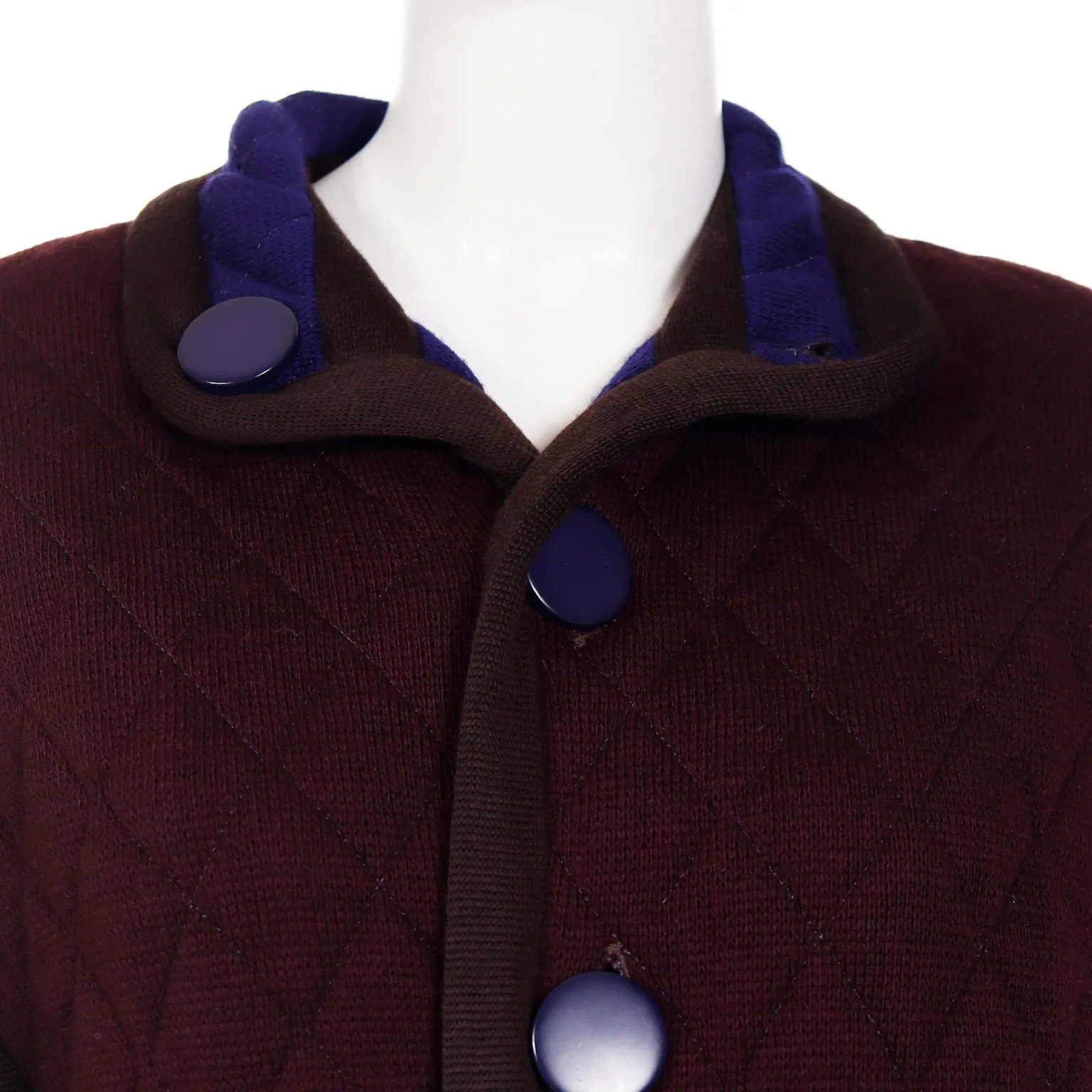 1980s Yves Saint Laurent Reversible Blue & Plum Purple Wool Quilted Jacket