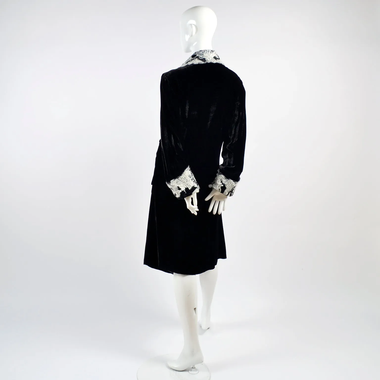 1990s Catherine Bacon Vintage Black Velvet Mohair Evening Coat with Sequins