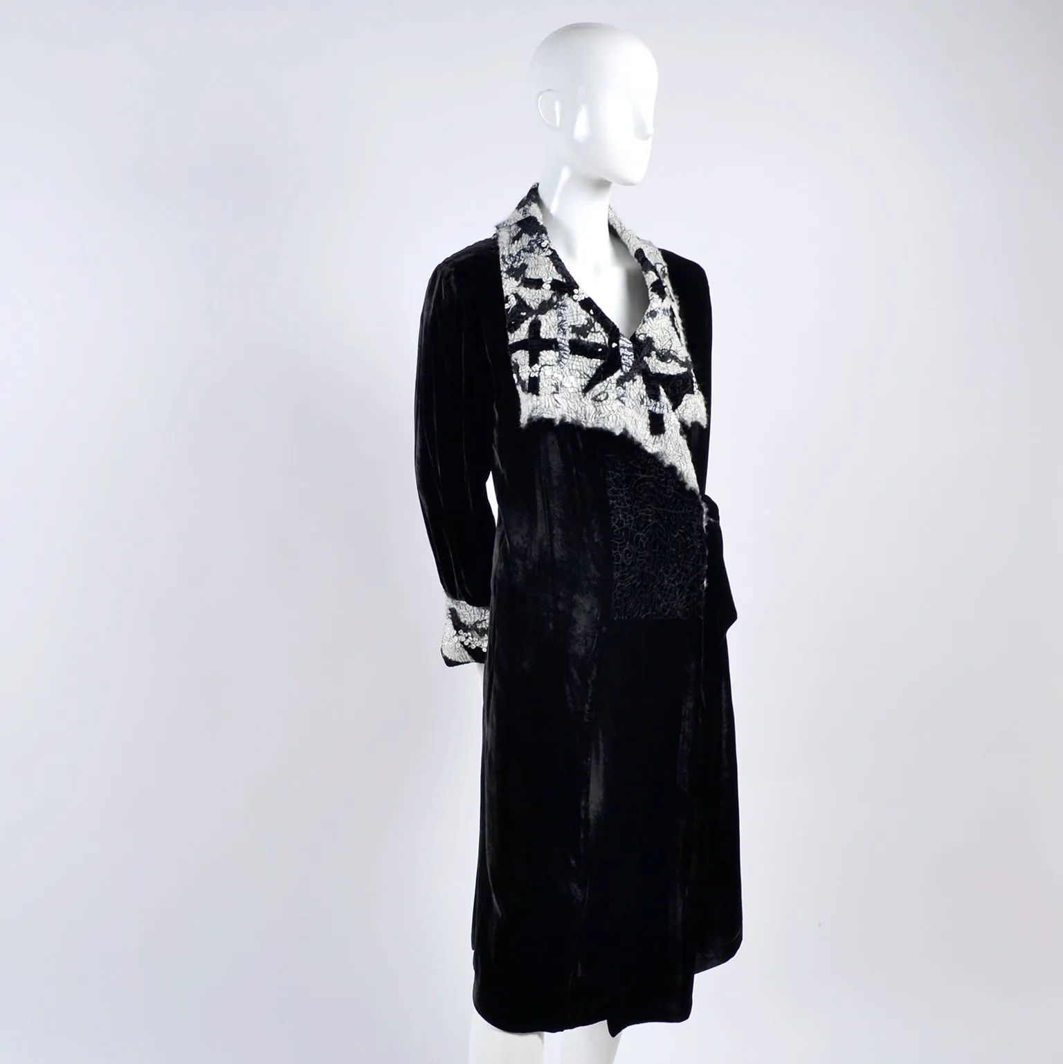 1990s Catherine Bacon Vintage Black Velvet Mohair Evening Coat with Sequins