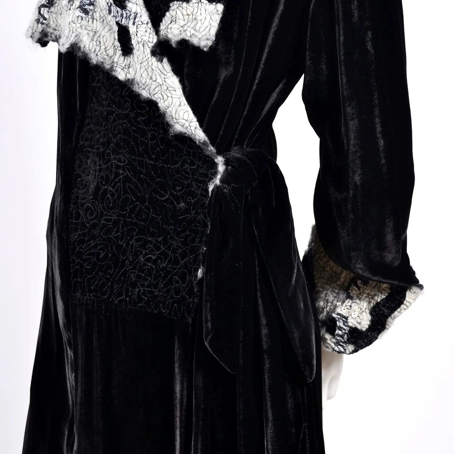 1990s Catherine Bacon Vintage Black Velvet Mohair Evening Coat with Sequins