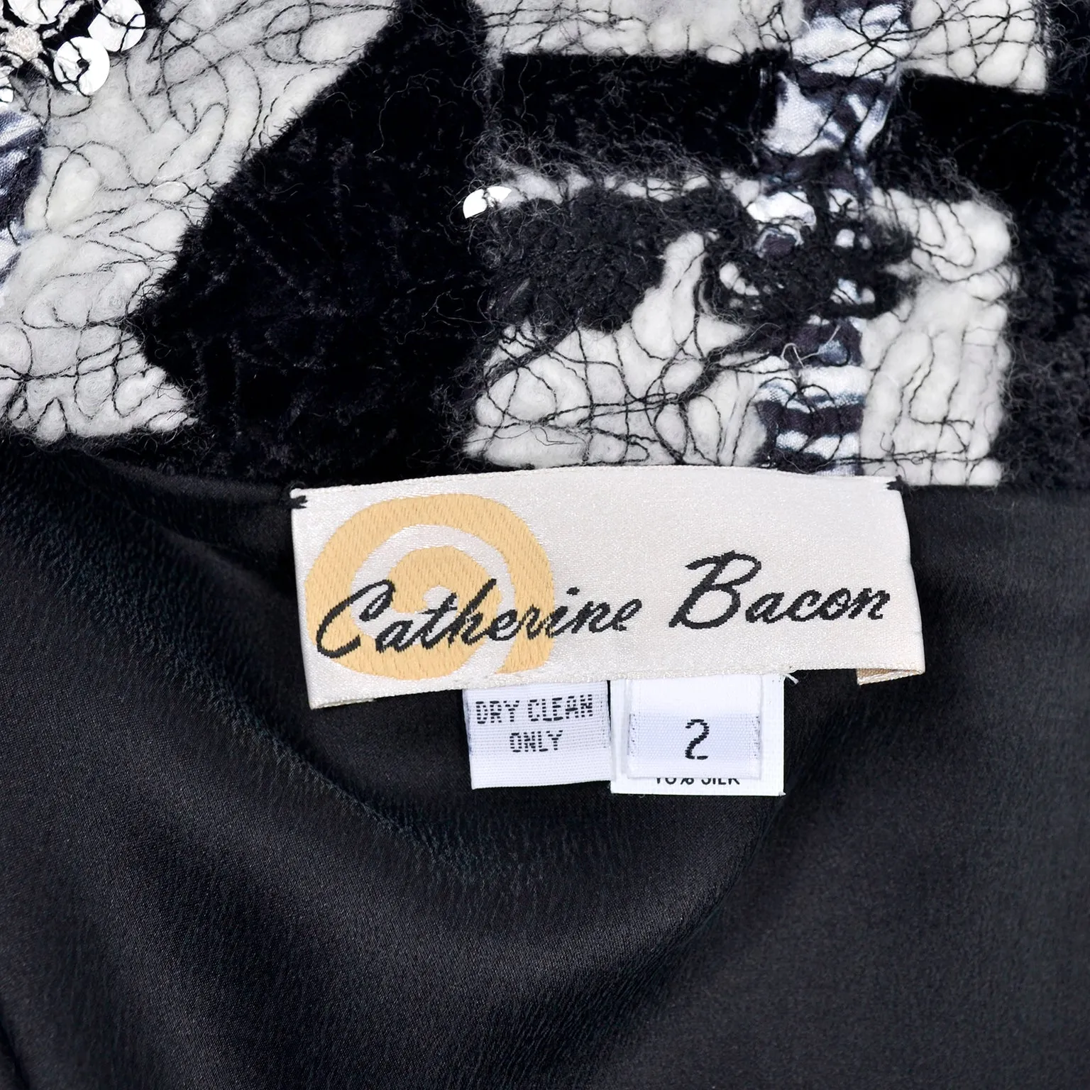 1990s Catherine Bacon Vintage Black Velvet Mohair Evening Coat with Sequins