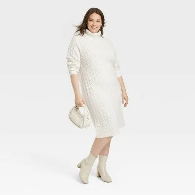 A New Day Women's Turtleneck Long Sleeve Winter Midi Sweater Dress