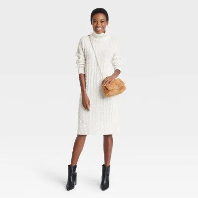 A New Day Women's Turtleneck Long Sleeve Winter Midi Sweater Dress