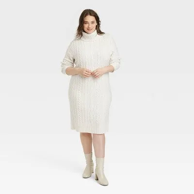 A New Day Women's Turtleneck Long Sleeve Winter Midi Sweater Dress