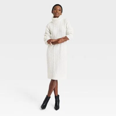 A New Day Women's Turtleneck Long Sleeve Winter Midi Sweater Dress