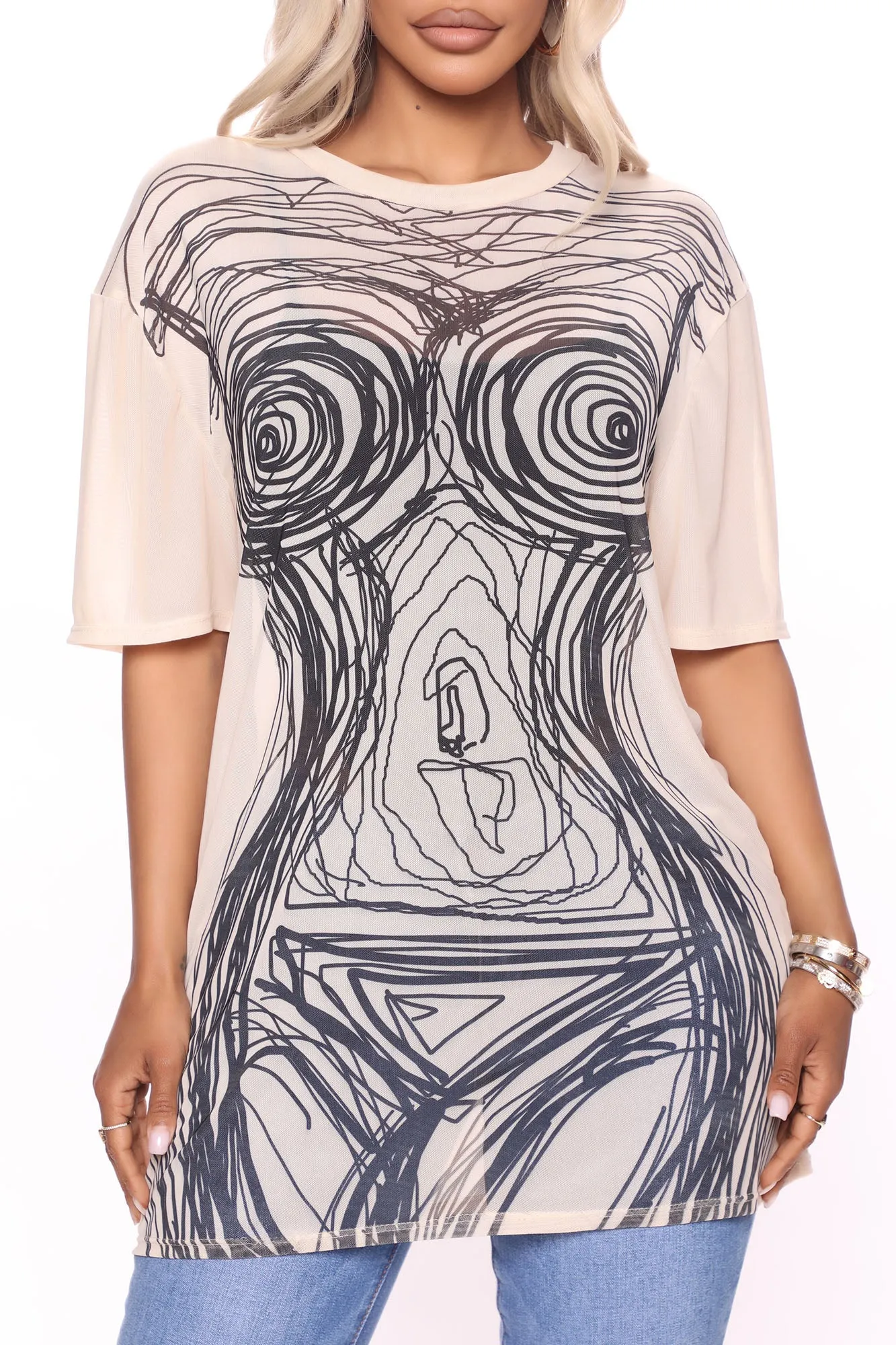 A Work Of Art Mesh Tunic Top - Nude