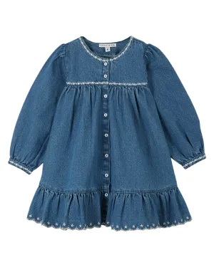 AA049-EMBROIDERED DENIM DRESS-DENIM