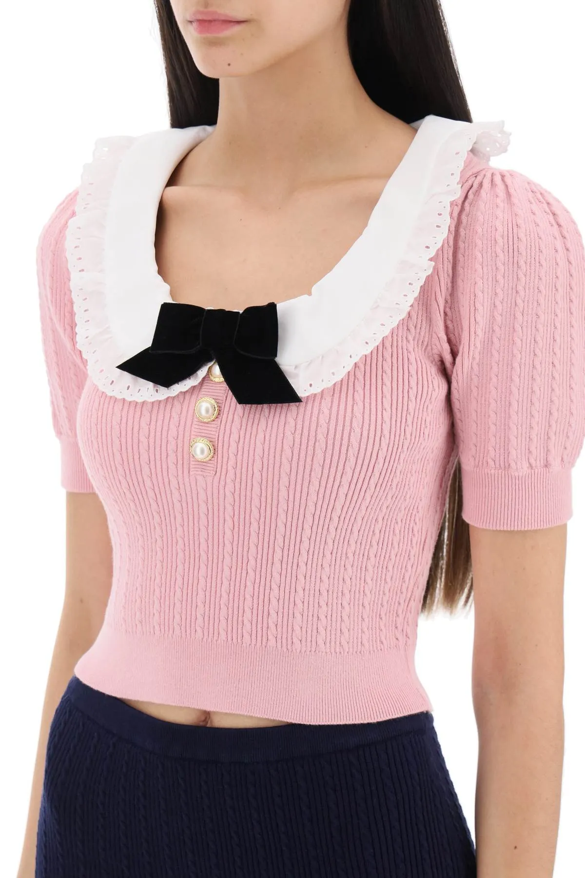 Alessandra rich knitted top with cotton collar