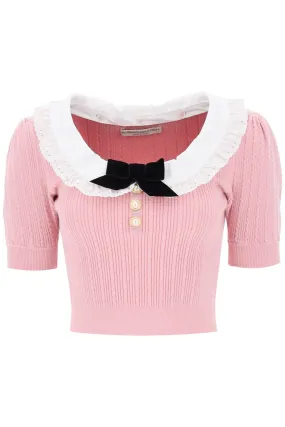 Alessandra rich knitted top with cotton collar