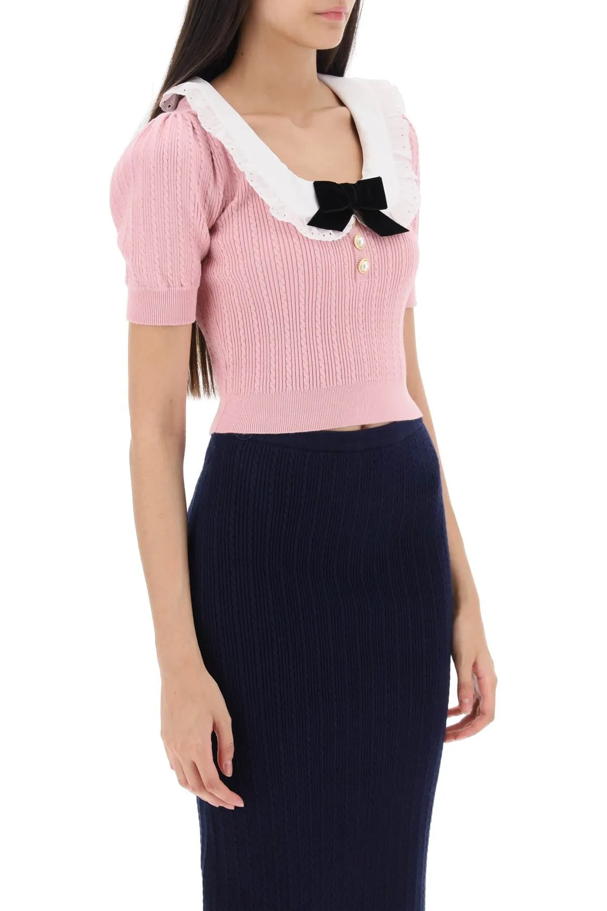 Alessandra rich knitted top with cotton collar