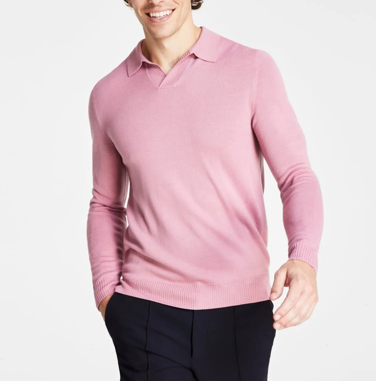 Alfani MEN Sweater-Knit Johnny Collar Polo Shirt