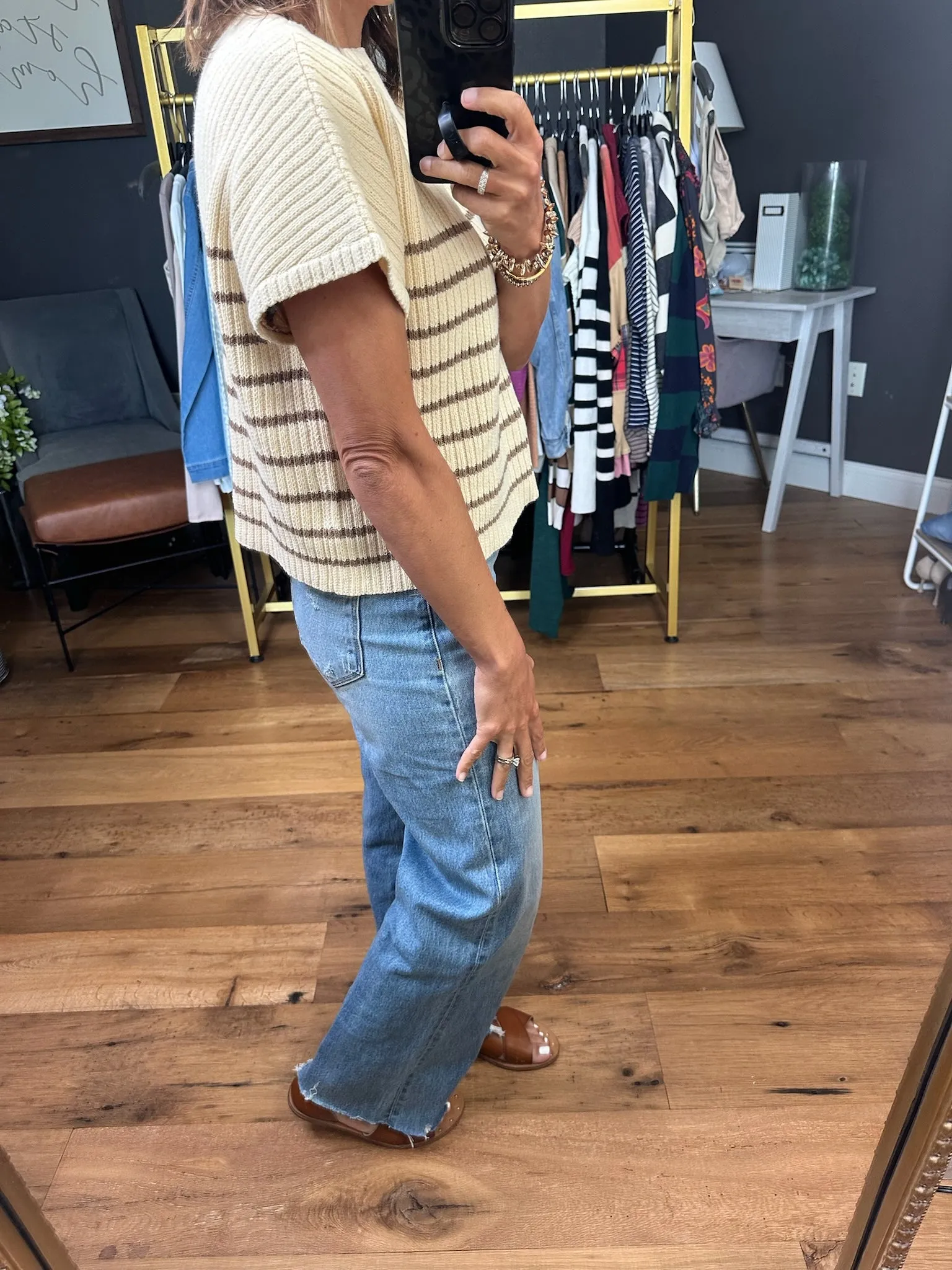 Always Noticed Striped Short Sleeve Top - Mocha