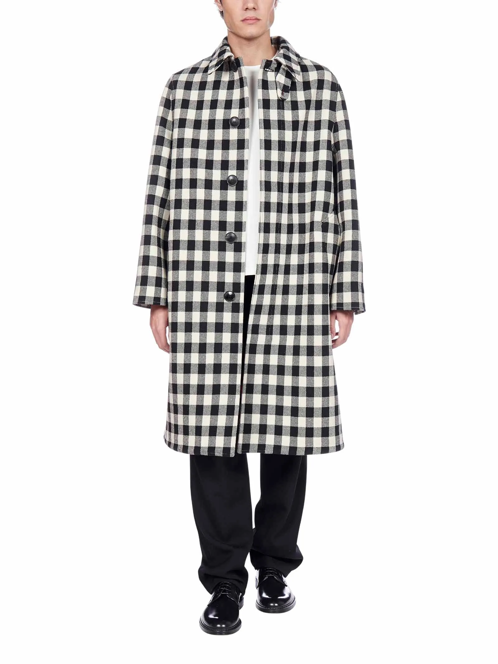 AMI Embroidered Checked Mac Coat