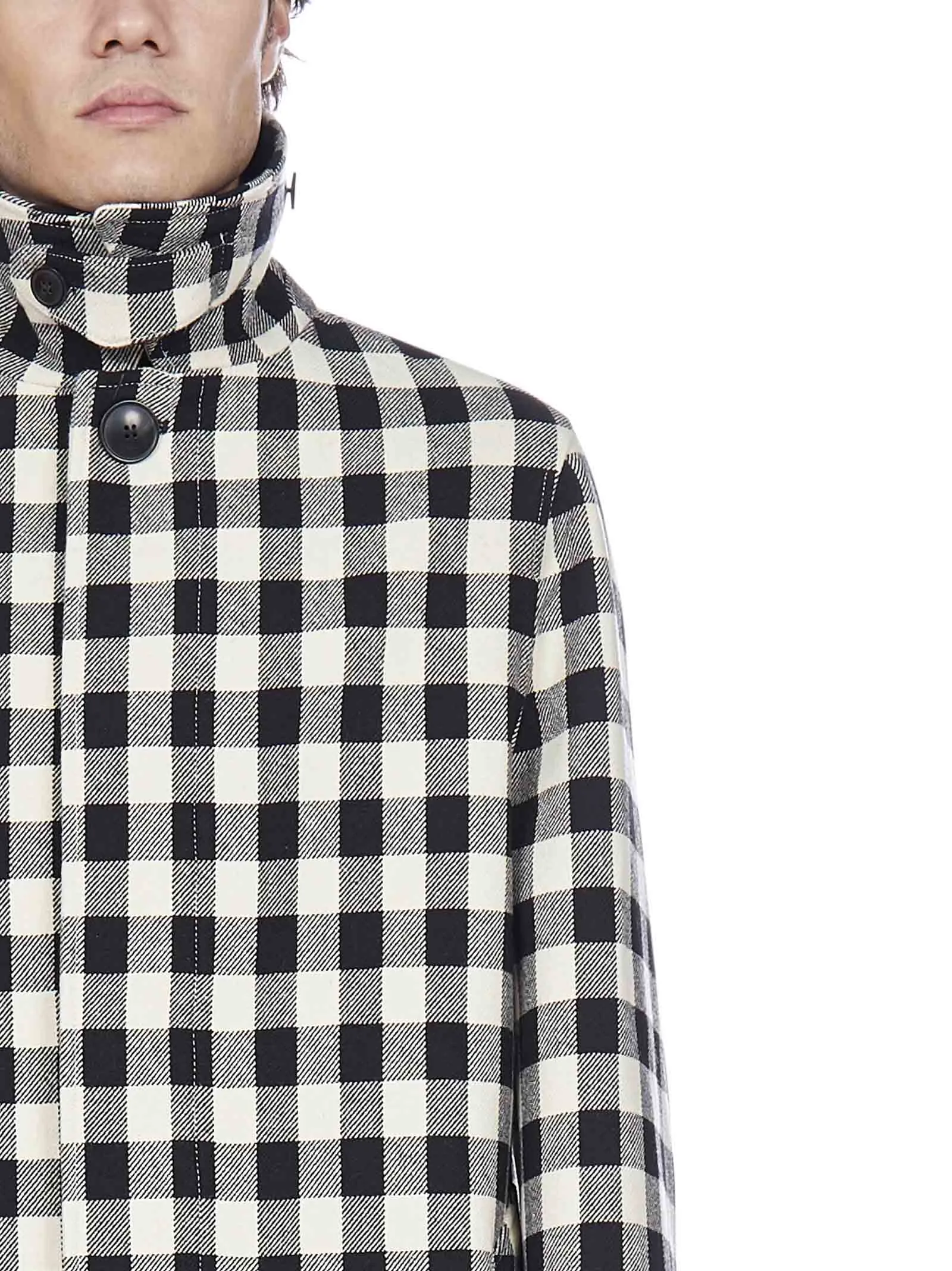 AMI Embroidered Checked Mac Coat