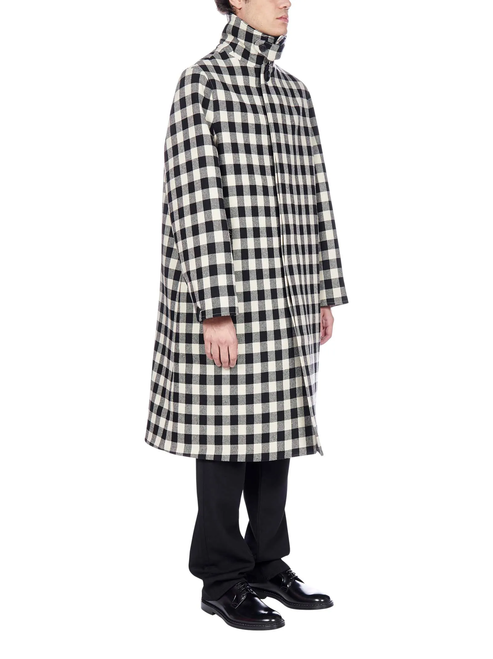 AMI Embroidered Checked Mac Coat