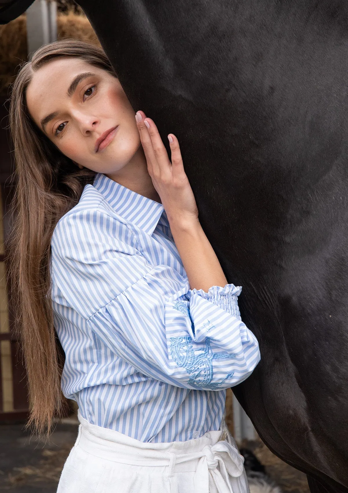 Annie Shirt Embroidered Pinstriped | Blue