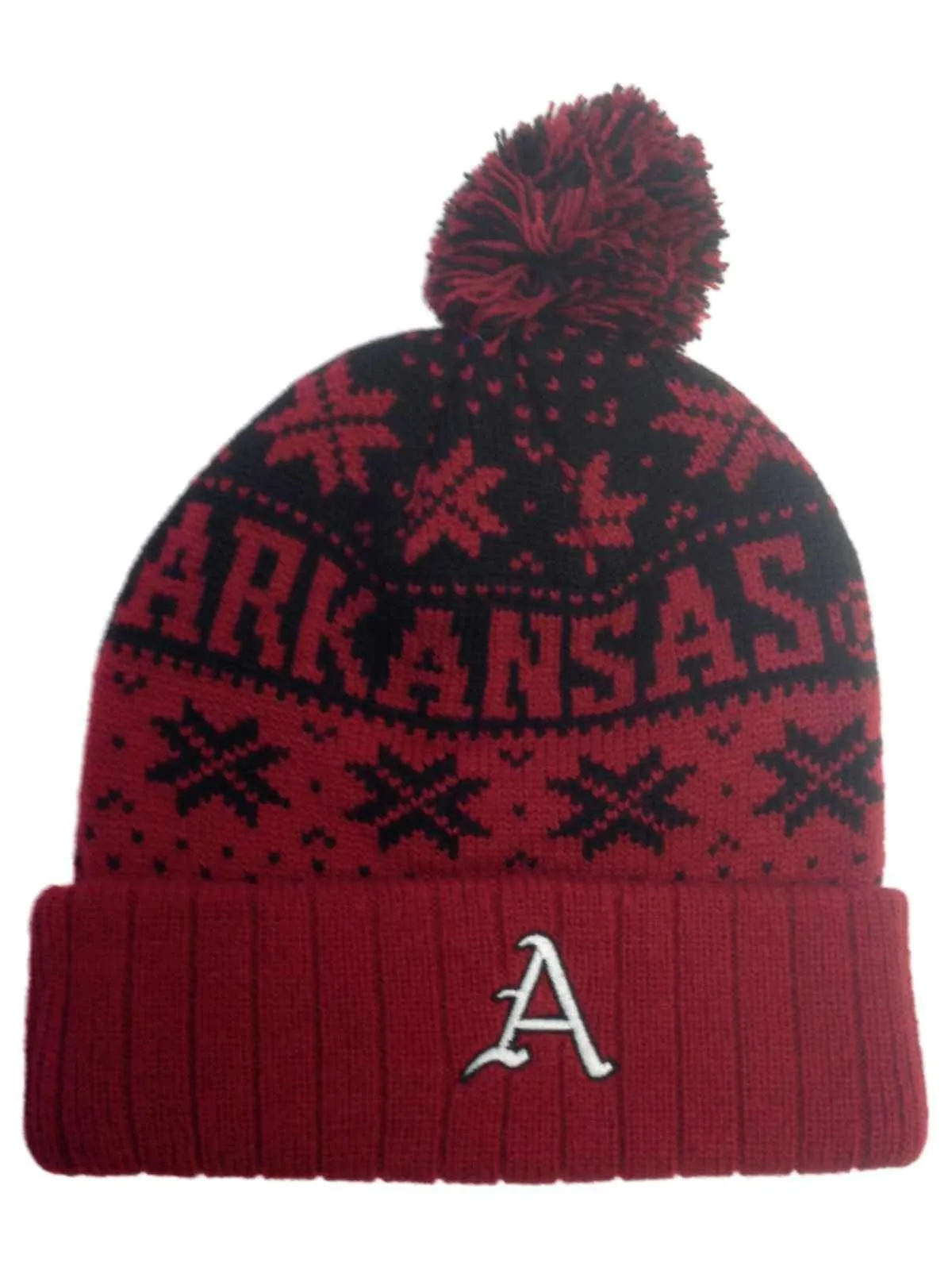 Arkansas Razorbacks TOW Red Subarctic Snowflake Poofball Cuffed Hat Cap Beanie