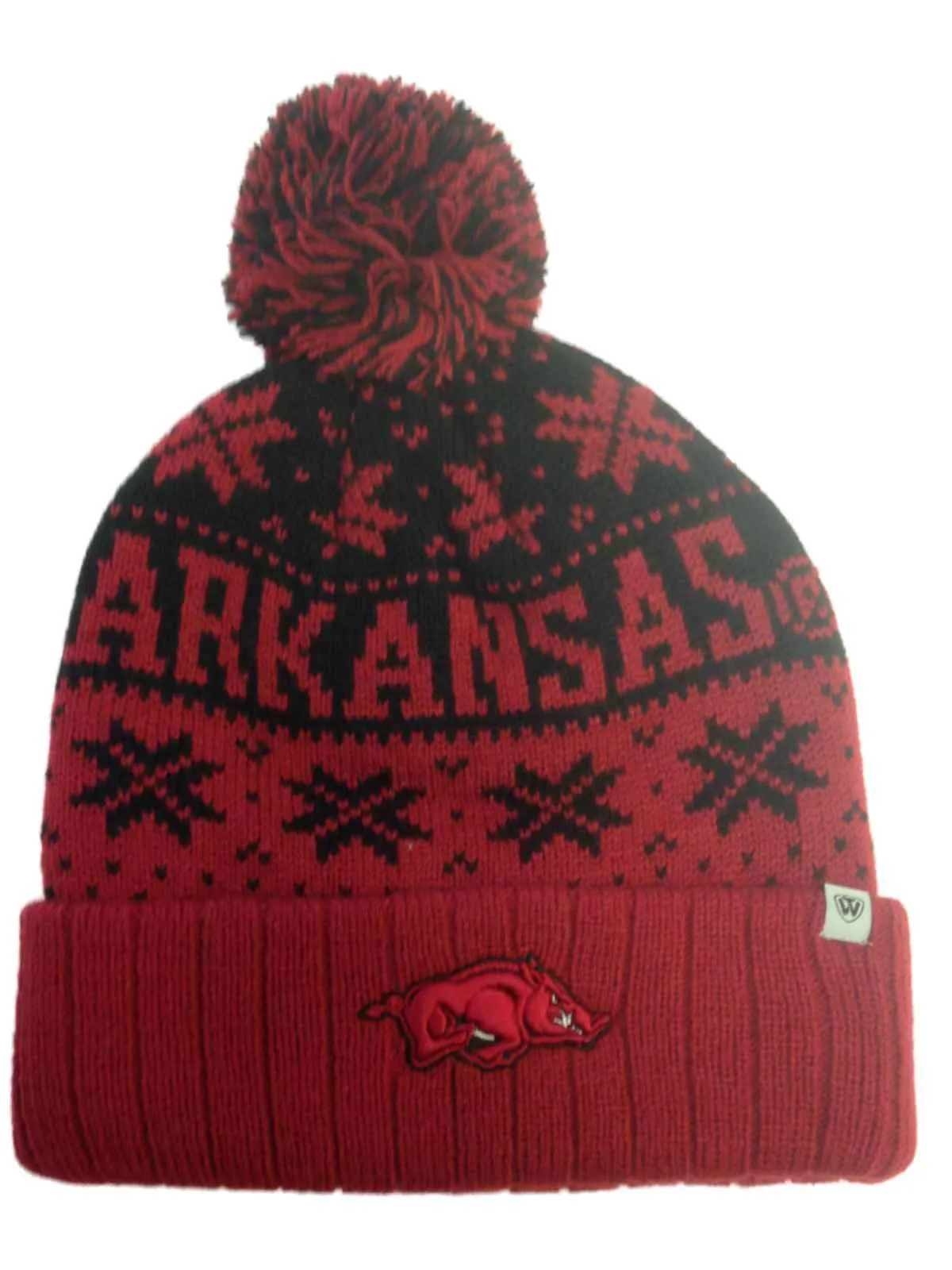 Arkansas Razorbacks TOW Red Subarctic Snowflake Poofball Cuffed Hat Cap Beanie