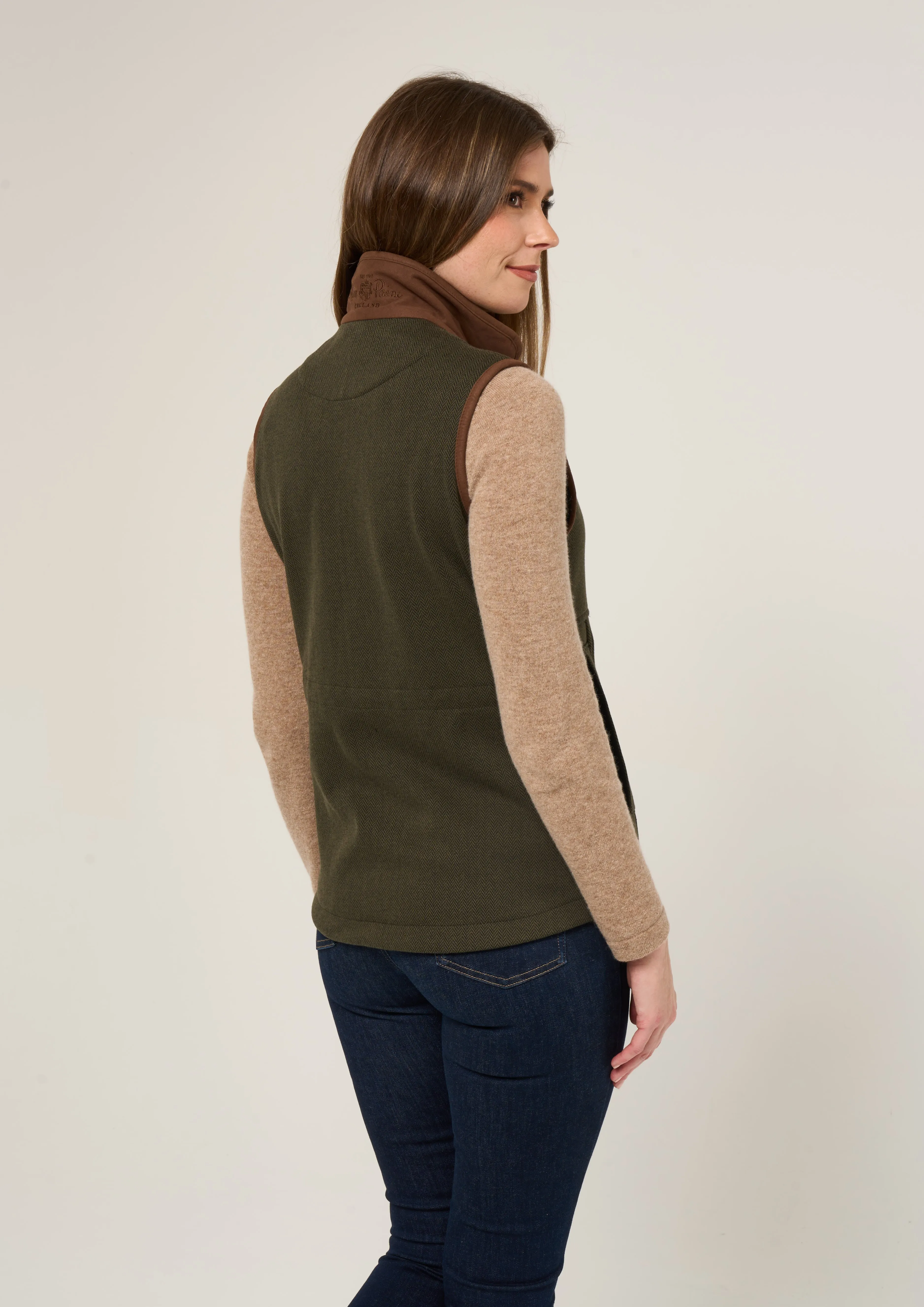 Aylsham Ladies Fleece Gilet In Green Herringbone - Regular Fit