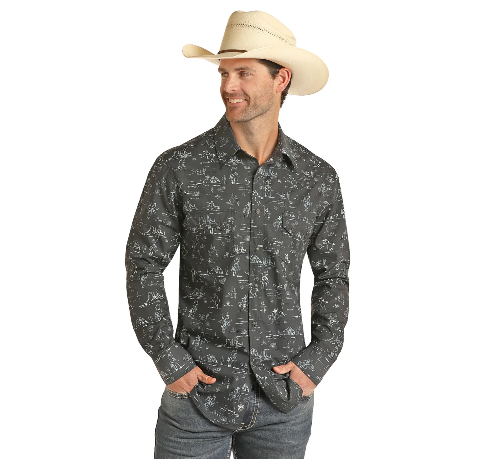 B2S3313 -  Rock&Roll Denim Men's LS Print Snap Shirt