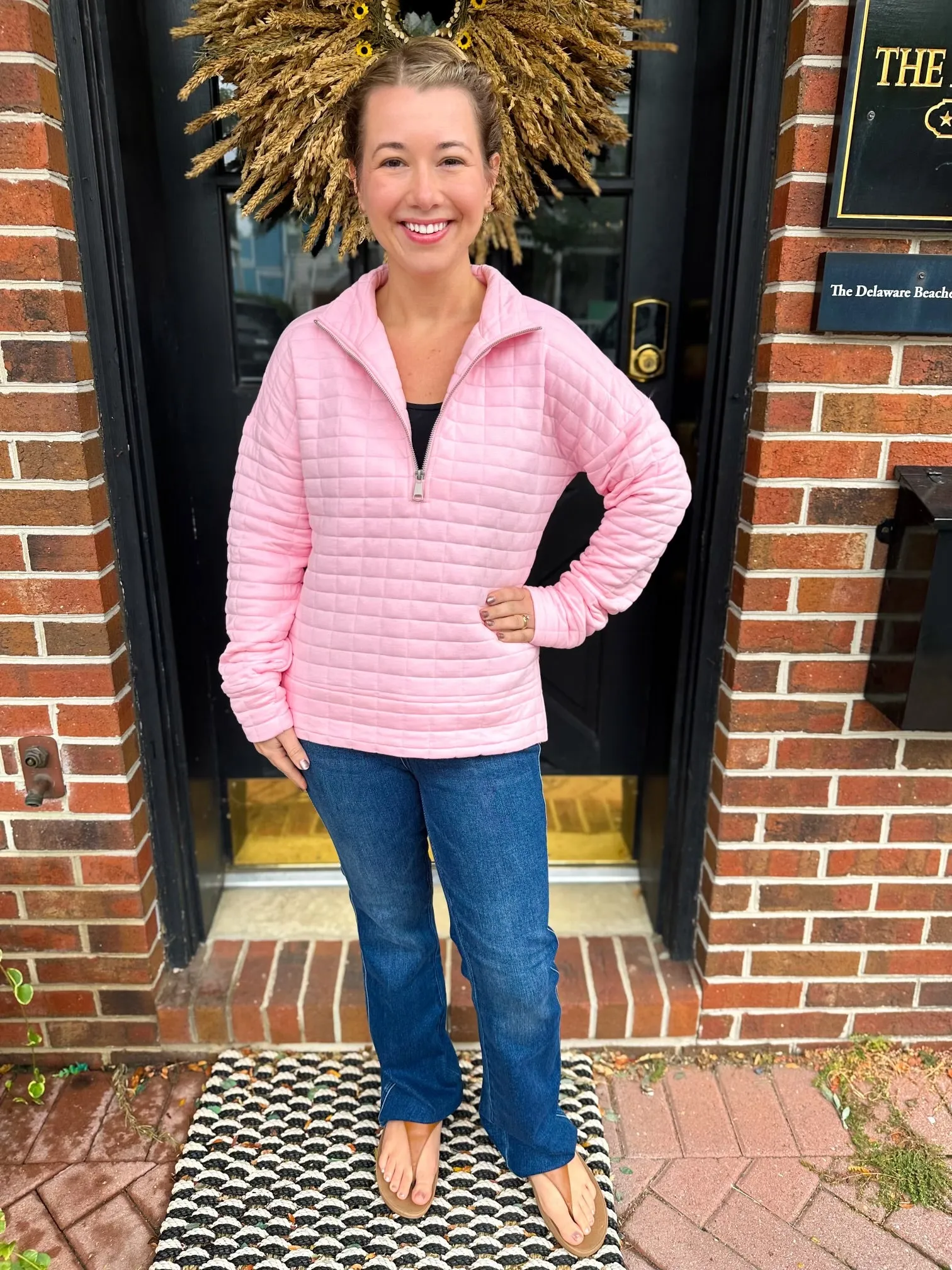 Beachtime by Lulu B Seaglass Pink Quarter Zip Sweater