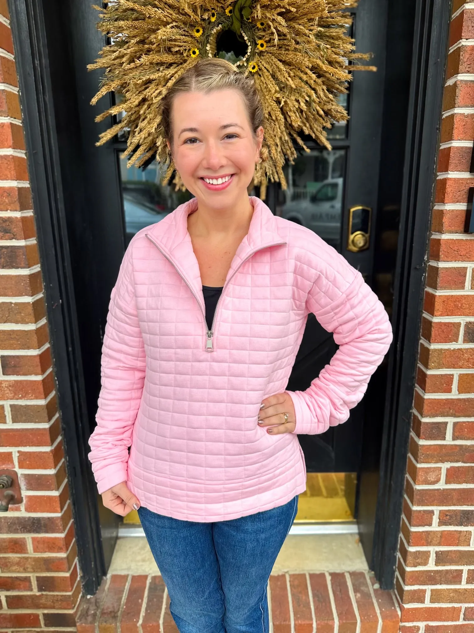 Beachtime by Lulu B Seaglass Pink Quarter Zip Sweater