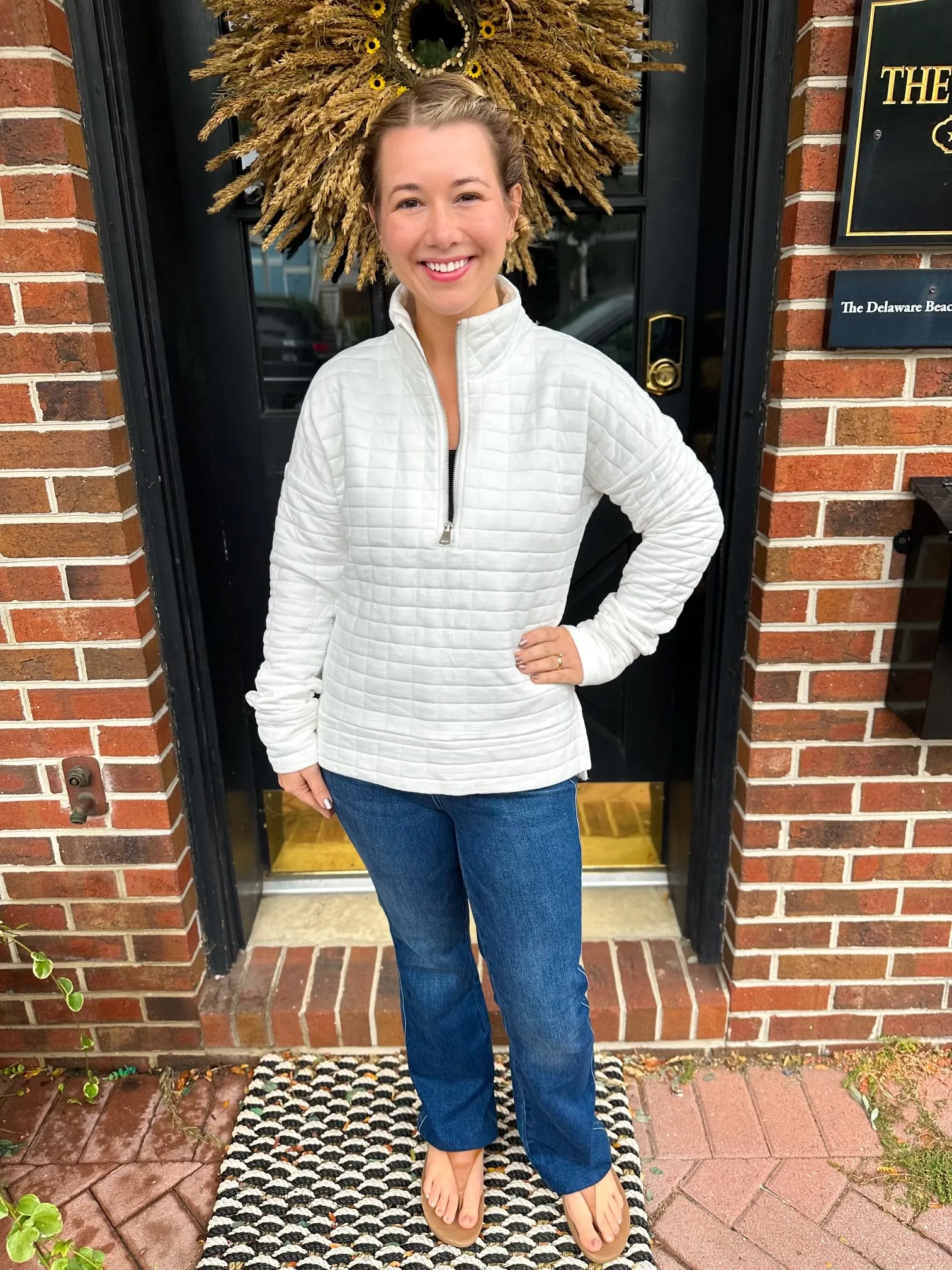 Beachtime by Lulu B White Quarter Zip Sweater