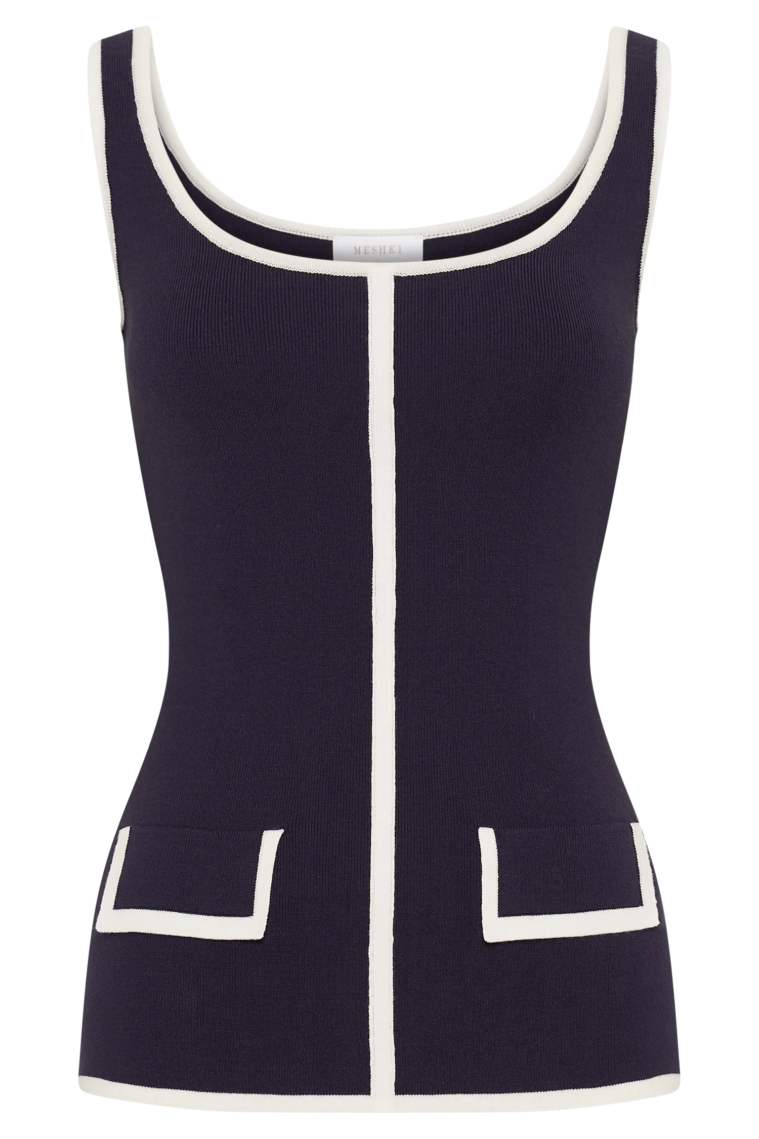 Becky Contrast Knit Longline Top - Navy & Ivory