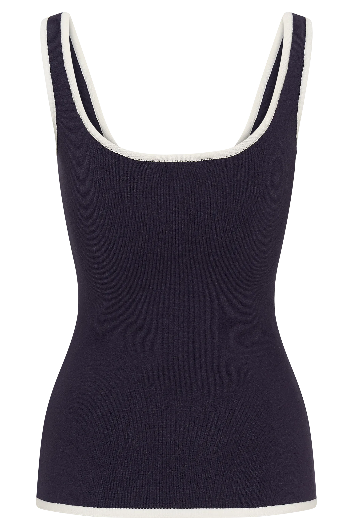 Becky Contrast Knit Longline Top - Navy & Ivory