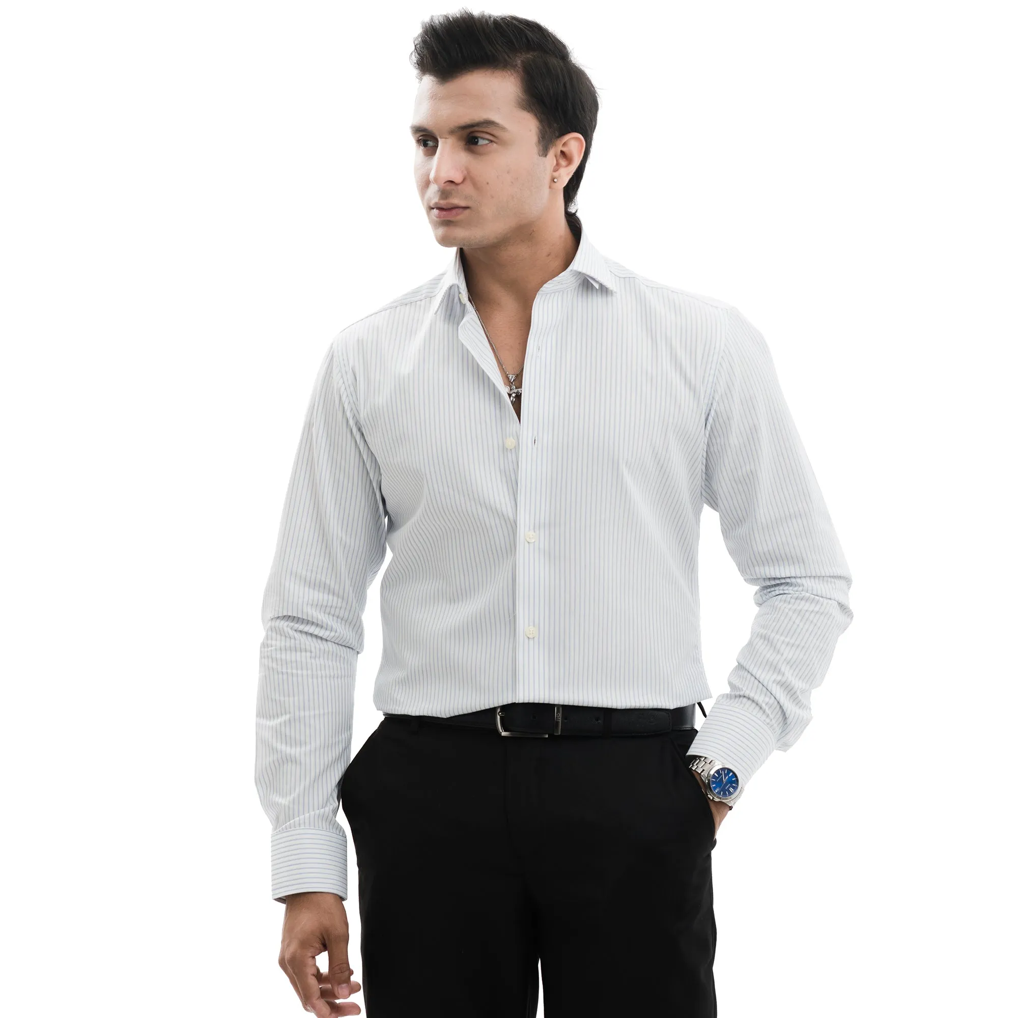 Bengal-striped White Formal Shirt