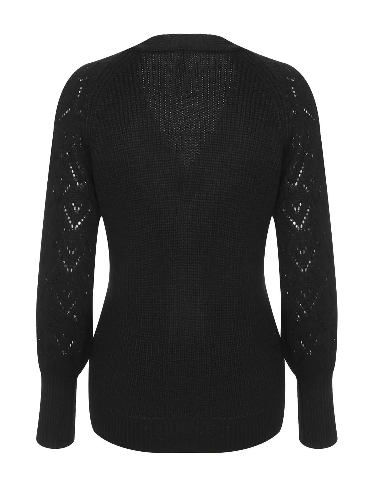 Black 1940s V-Neck Knitted Button Sweater