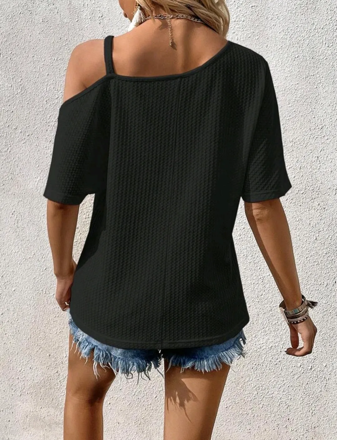 Black Chain Detail Irregular Cut Top