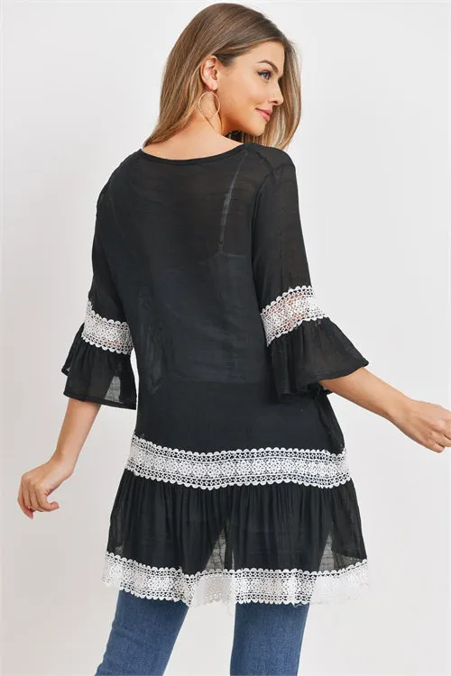 Black Lace Boho Tunic Top