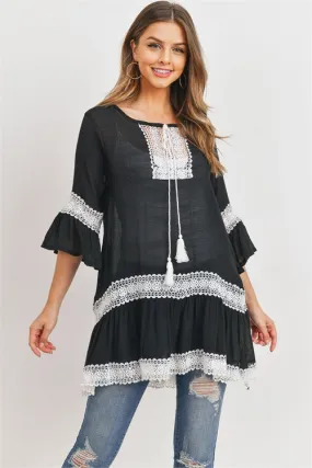 Black Lace Boho Tunic Top