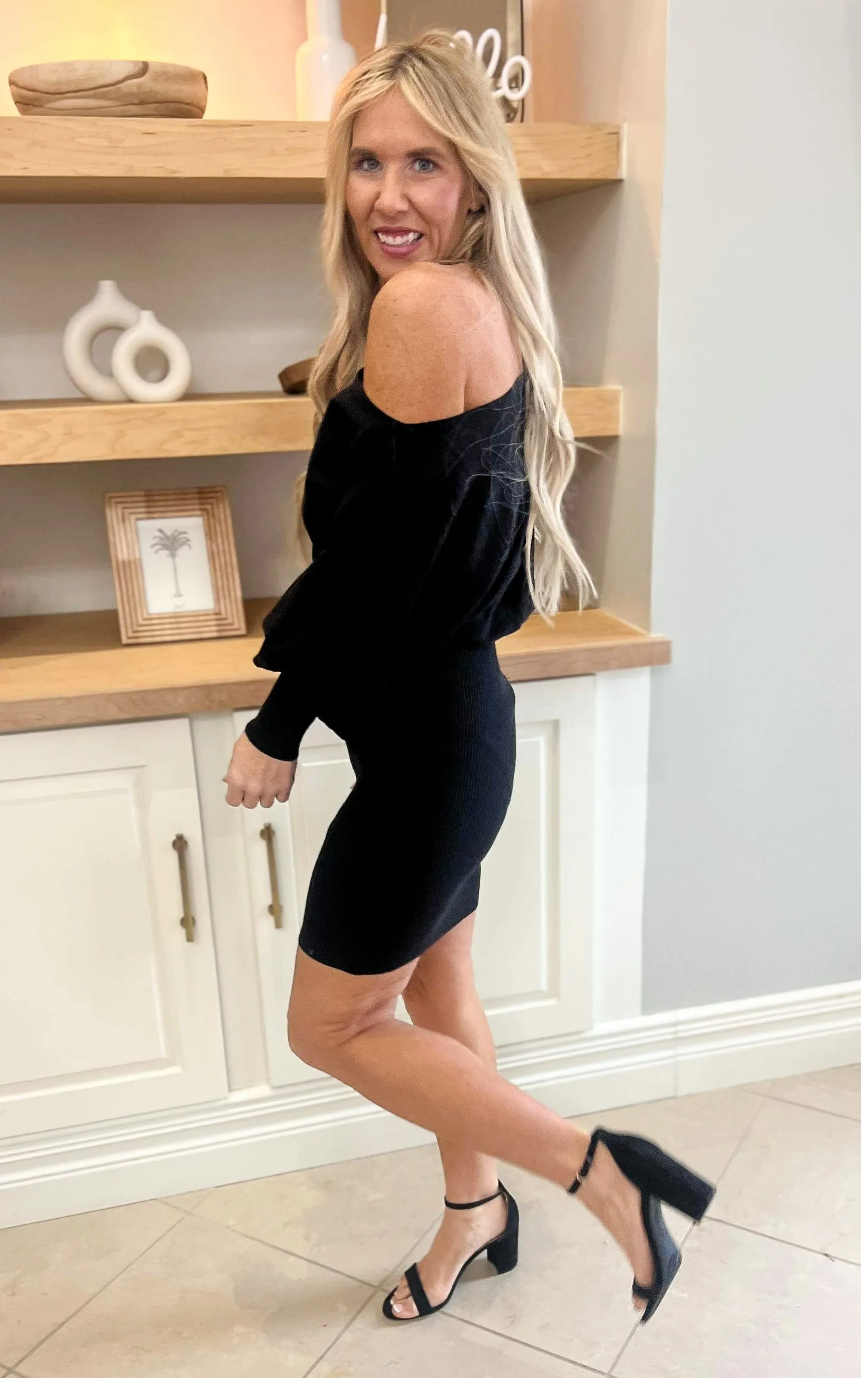 Black Off the Shoulder Mini Dress - Final Sale