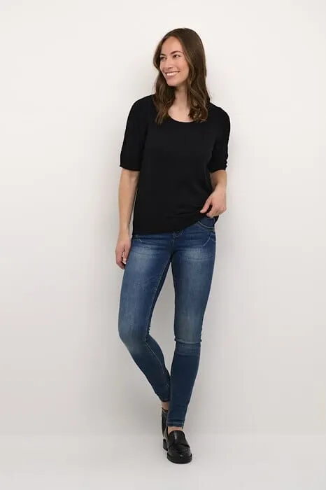 BLACK ROUND NECK SHORT SLEEVE KNIT TOP