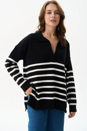 Black Striped Polo Sweater