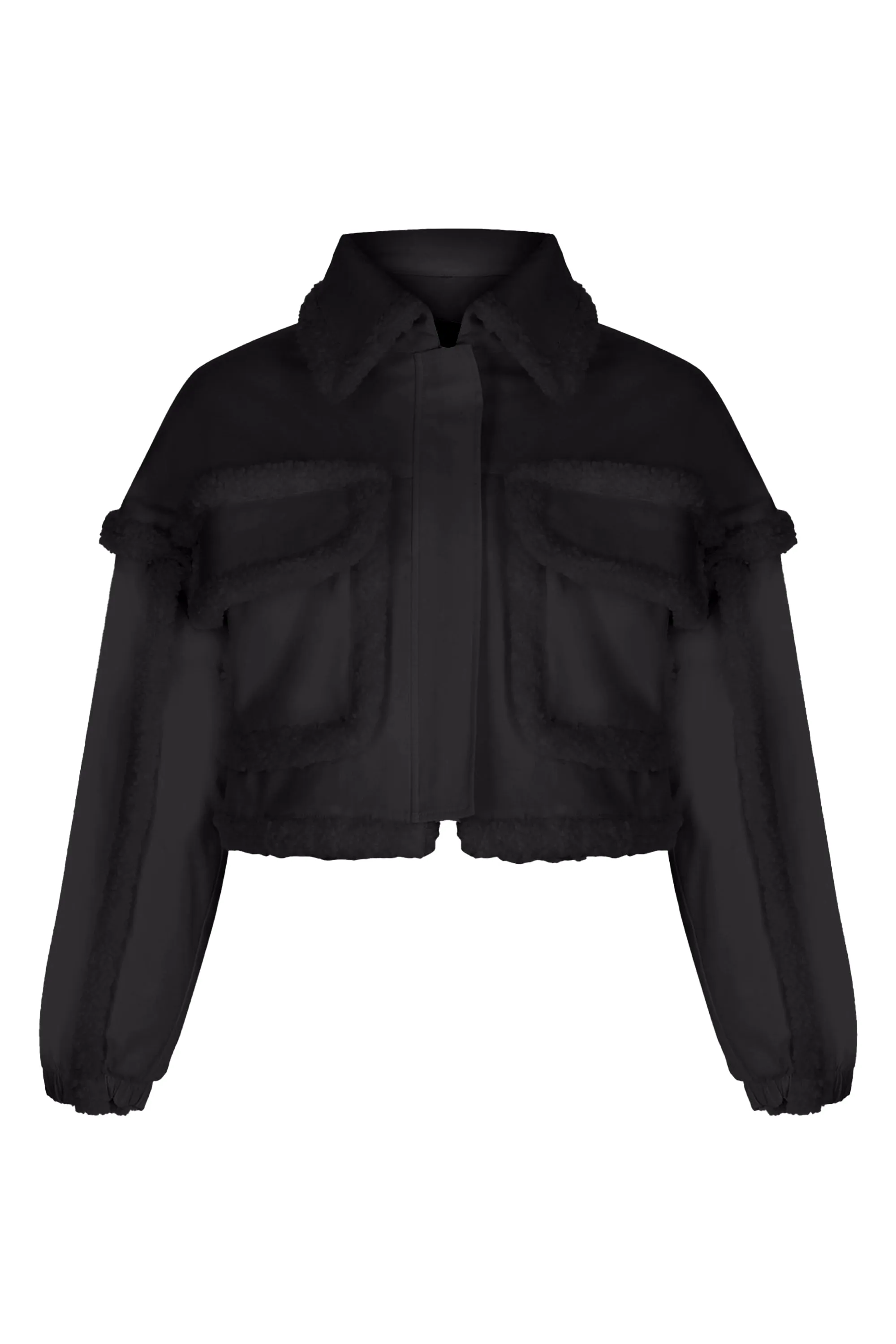 BLACK TEDDY-DETAILED SHORT CANVAS COAT